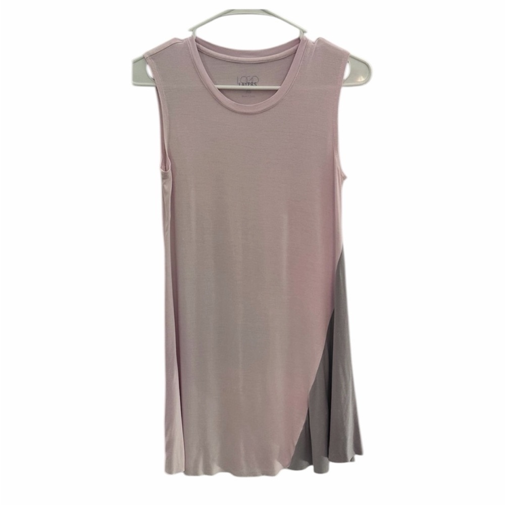Logo Layers Lori Goldstein Tank Tunic Size XS Tan/Pink Pre-Loved PTP 15.5โ